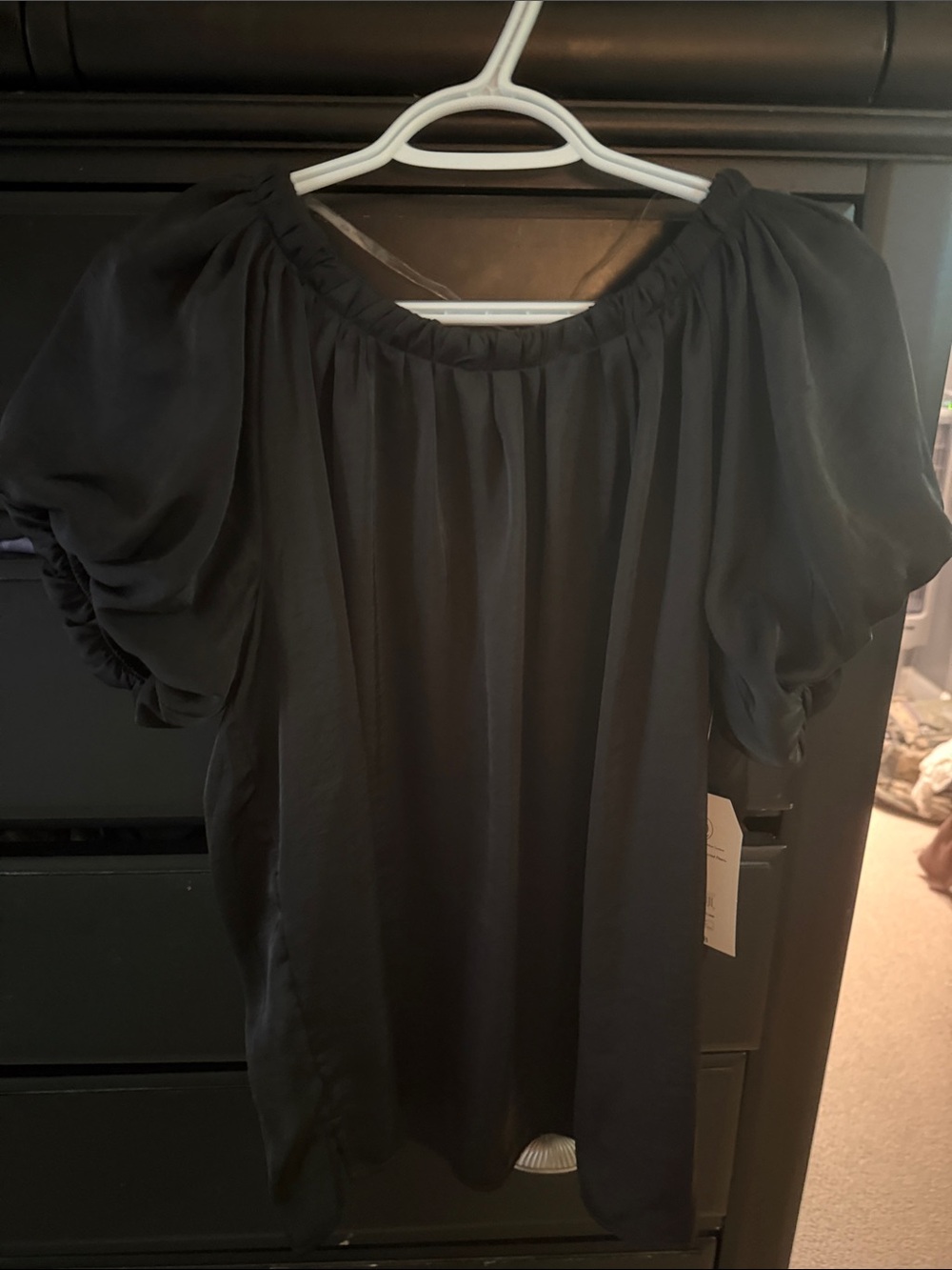 Time and Tru Black Puff-Sleeve Peasant Top